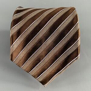 BRIONI Brown Cream Diagonal Stripe Silk Tie